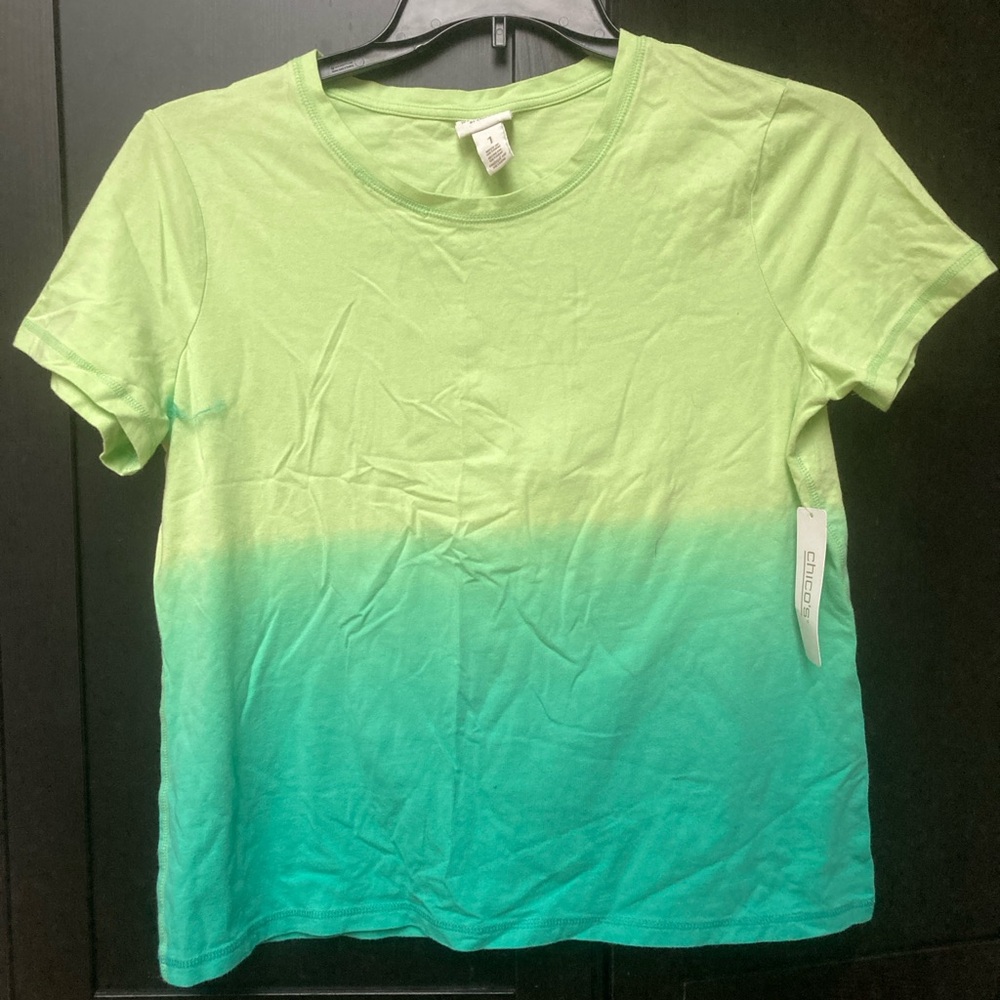 Chico's Amazon Green dip dye Short Sleeve Tee size 1 medium NWT $39.95